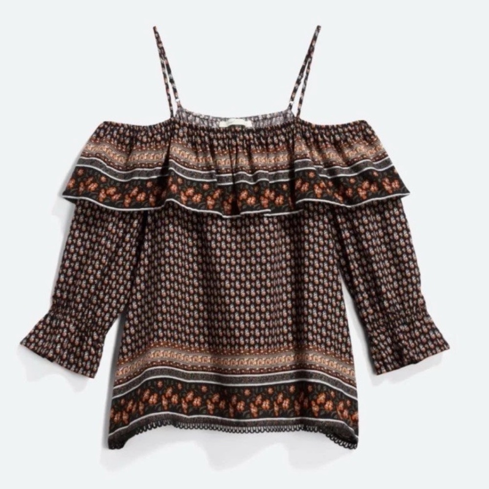 Hazel Black and Brown Off-Shoulder Blouse - Size Small